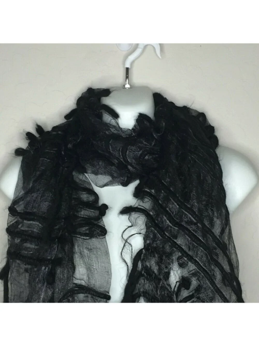 Black Sheer Womens Scarf Fringe Striped Fashion One Size 66